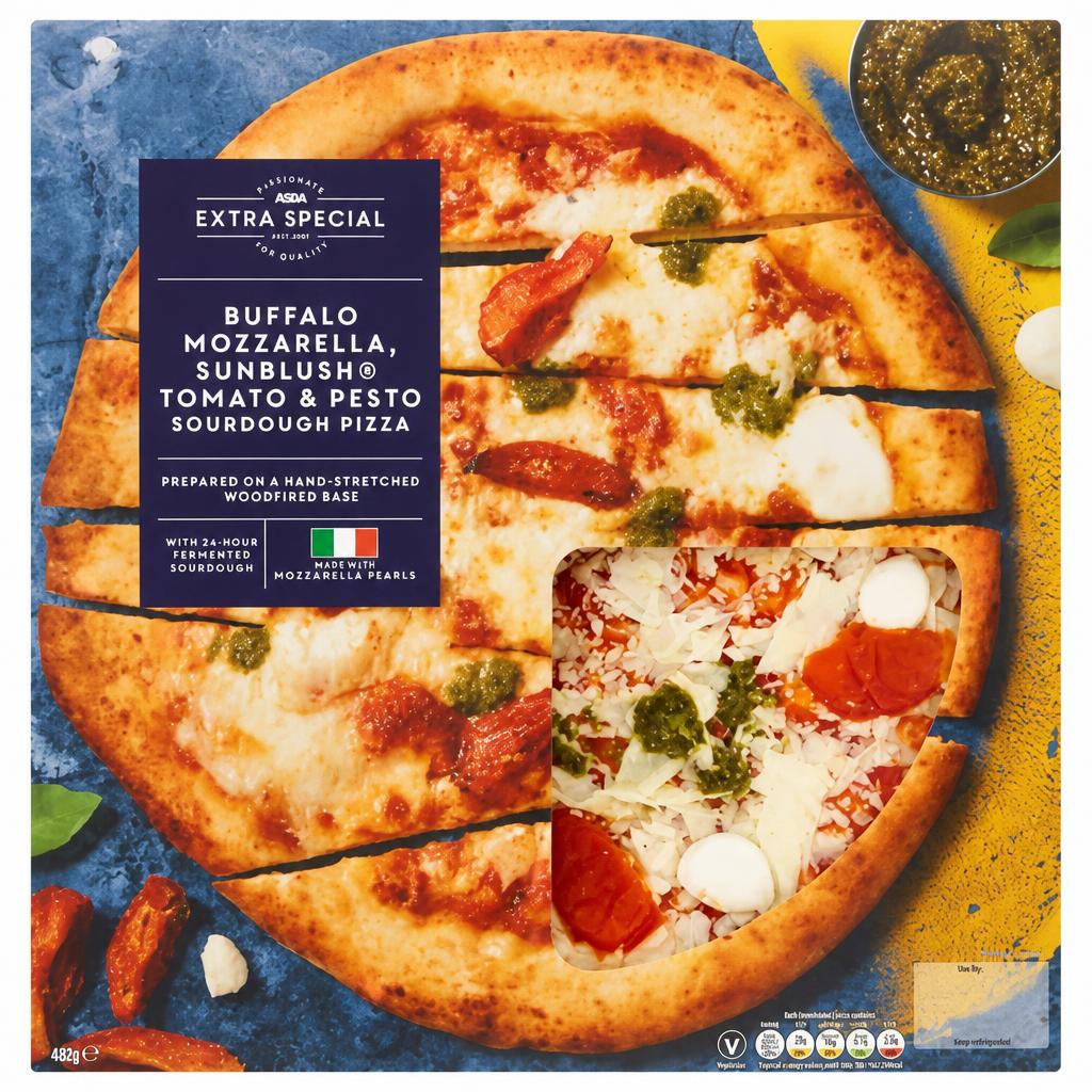 ASDA Extra Special Extra Special Buffalo Mozzarella, Sunblush Tomato & Pesto Sourdough Pizza 458g