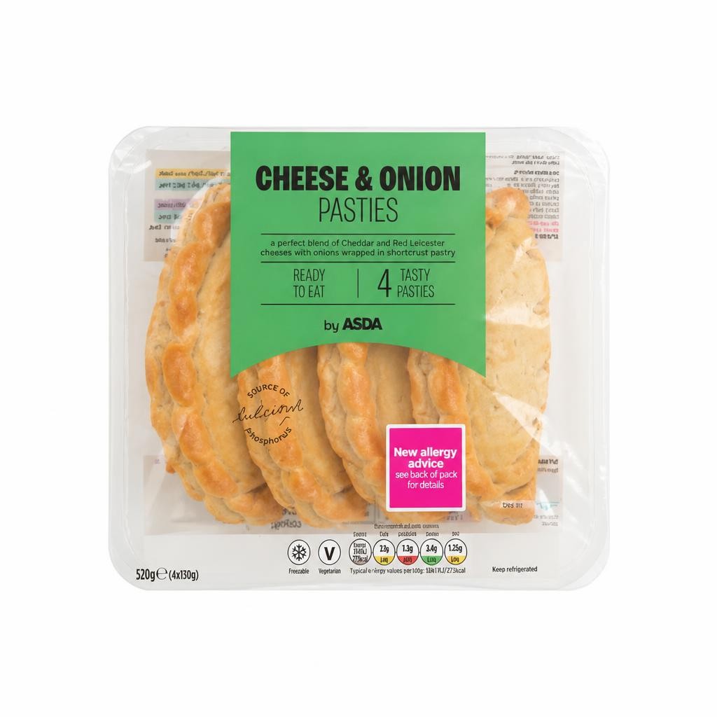 ASDA Cheese & Onion Pasties 4 x 130g (520g)
