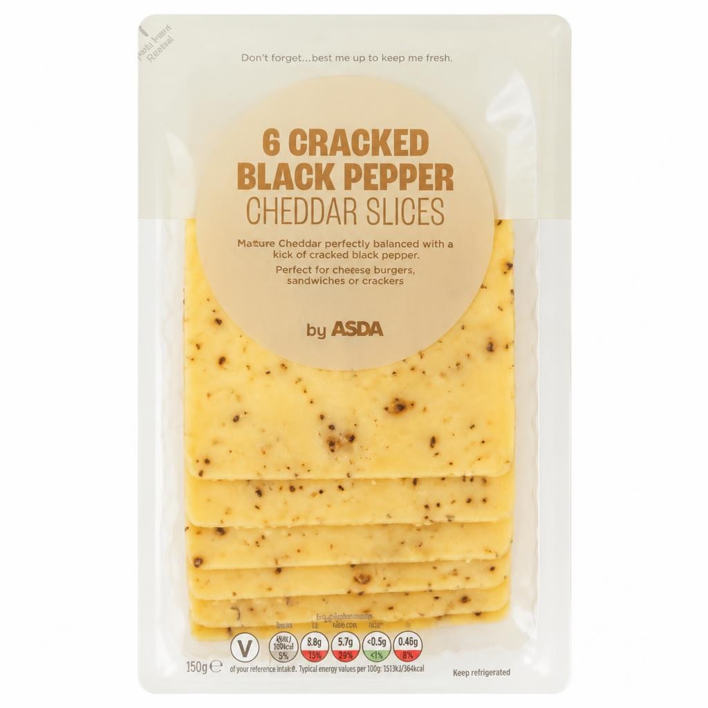 ASDA 6 Cracked Black Pepper Cheddar Slices 180g