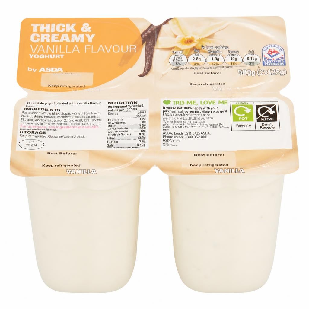 ASDA Vanilla Flavour Yogurts 4 x 125g (500g)
