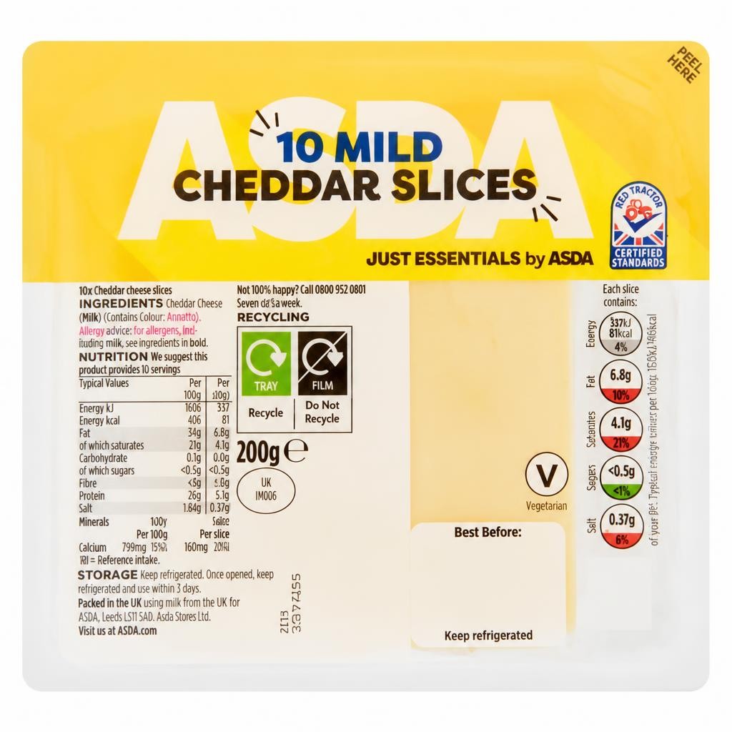 JUST ESSENTIALS by ASDA 10 Mild Cheddar Slices 200g