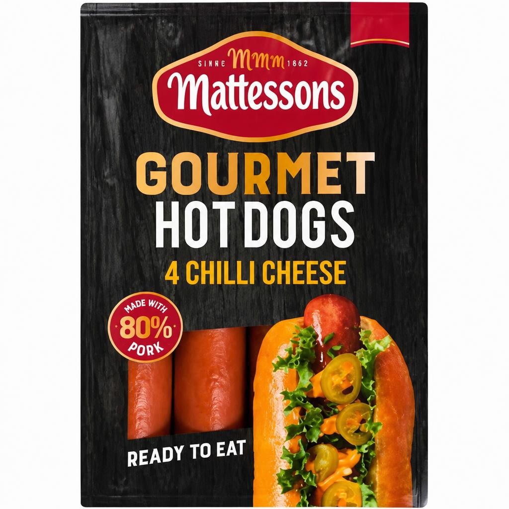Mattessons 4 Gourmet Hot Dogs Chilli Cheese 260g