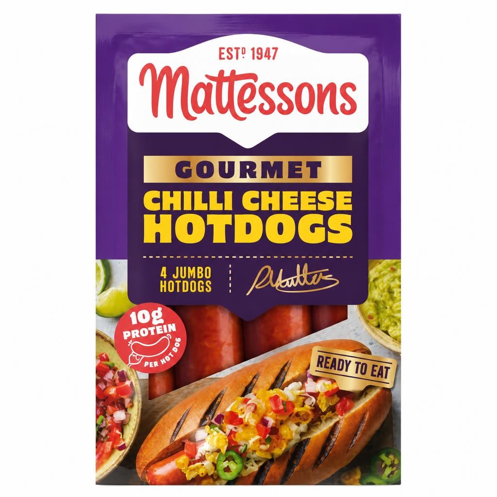 Mattessons 4 Gourmet Hot Dogs Chilli Cheese 260g