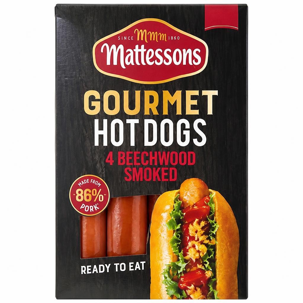 Mattessons 4 Gourmet Hot Dogs Beechwood Smoked 280g