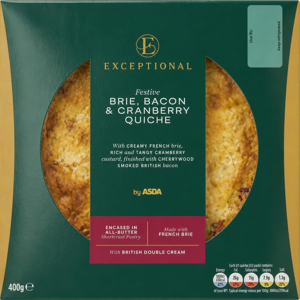 ASDA Exceptional by  Festive Brie Bacon & Cranberry Quiche 400g