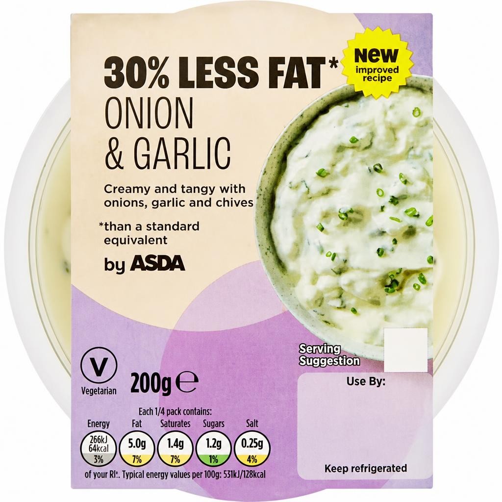 ASDA 30% Less Fat Onion & Garlic 200g