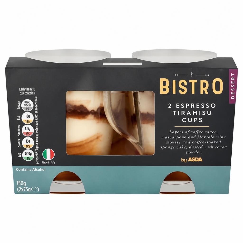 Bistro by ASDA Dessert Espresso Tiramisu Cups 2 x 75g (150g)