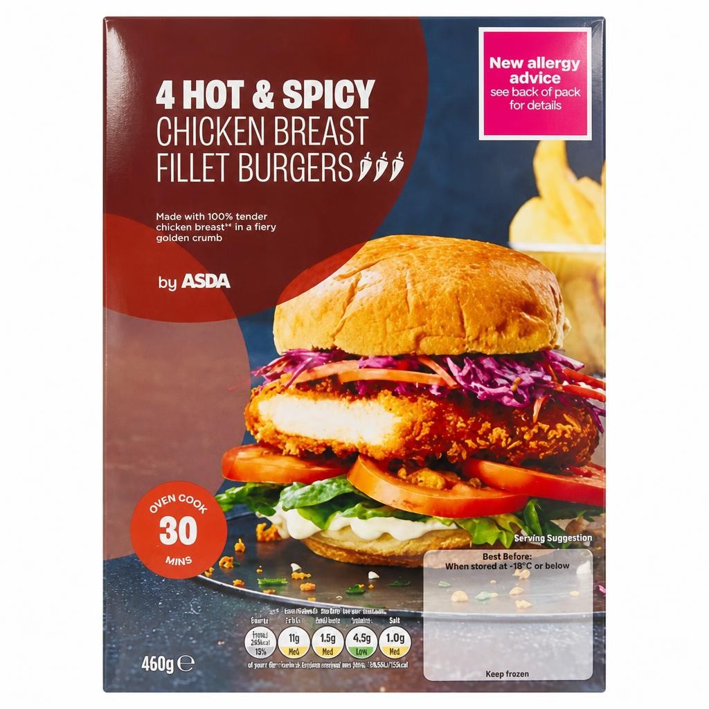 ASDA ASDA 4 Hot & Spicy Chicken Breast Fillet Burgers 460g