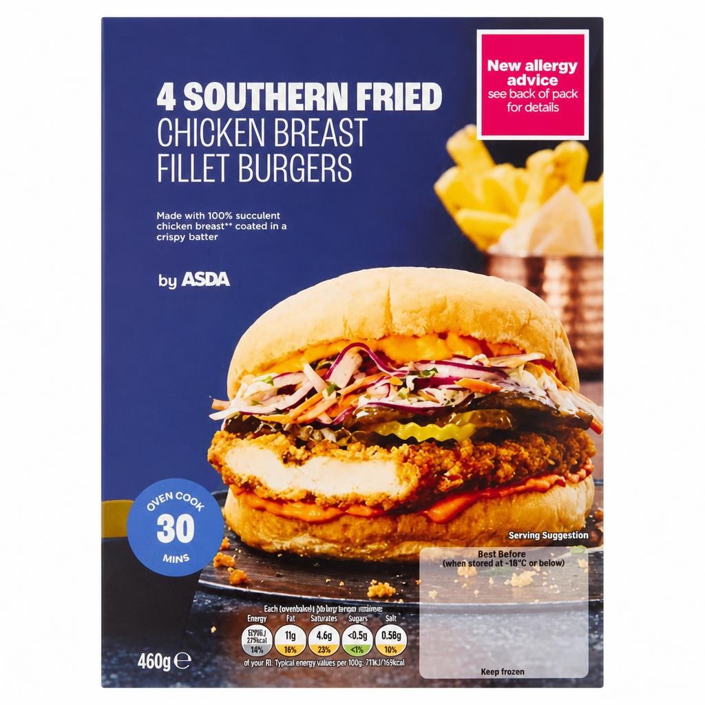 ASDA ASDA 4 Southern Fried Chicken Breast Fillet Burgers 460g