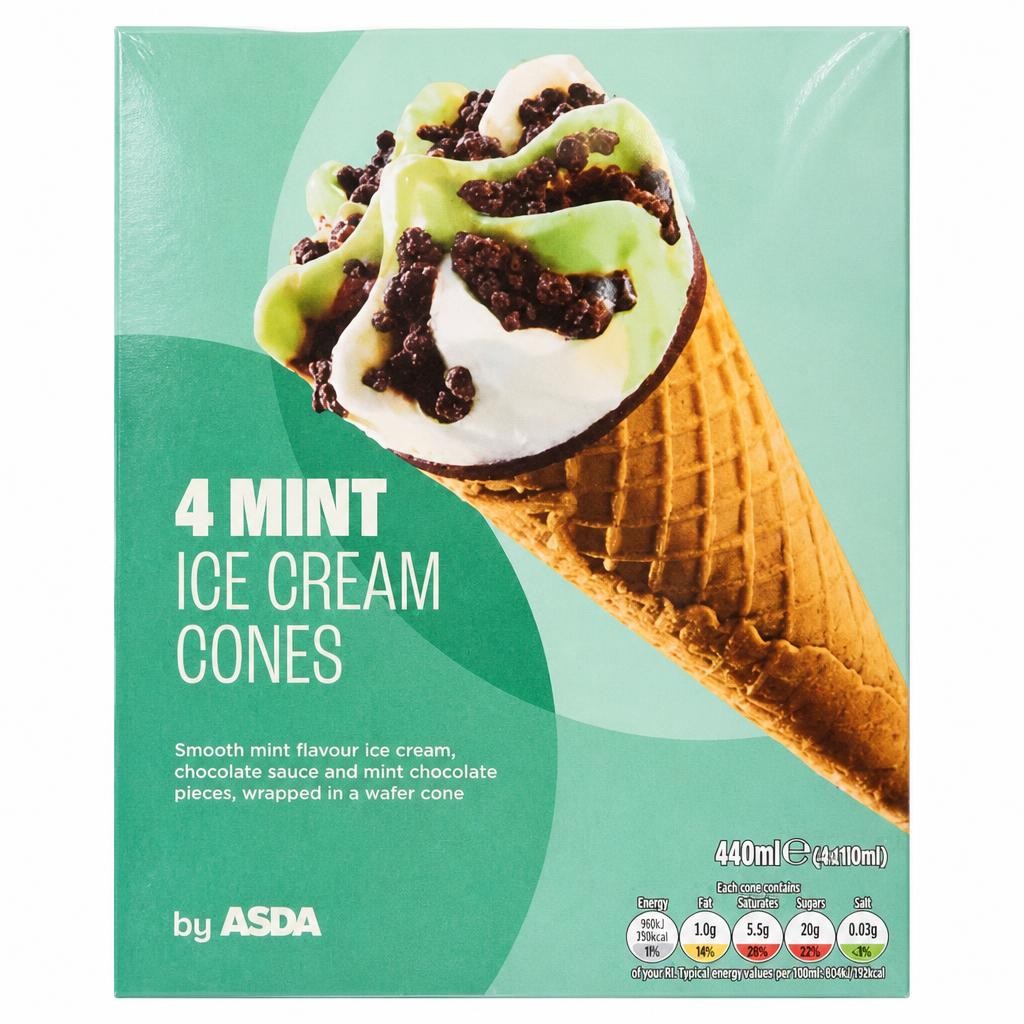 ASDA Mint Ice Cream Cones 440ml (4 x 110ml)