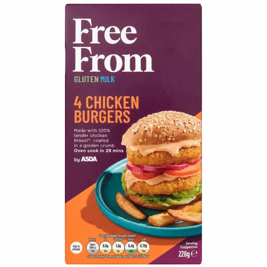 ASDA Free From Free From by  4 Chicken Burgers 228g