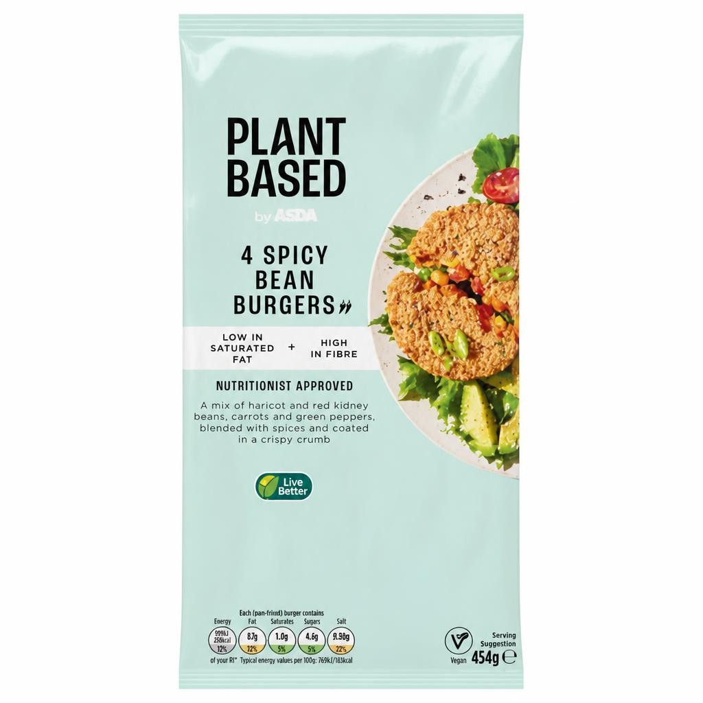 Plant Based by ASDA Plant Based 4 Spicy Bean Burgers 454g