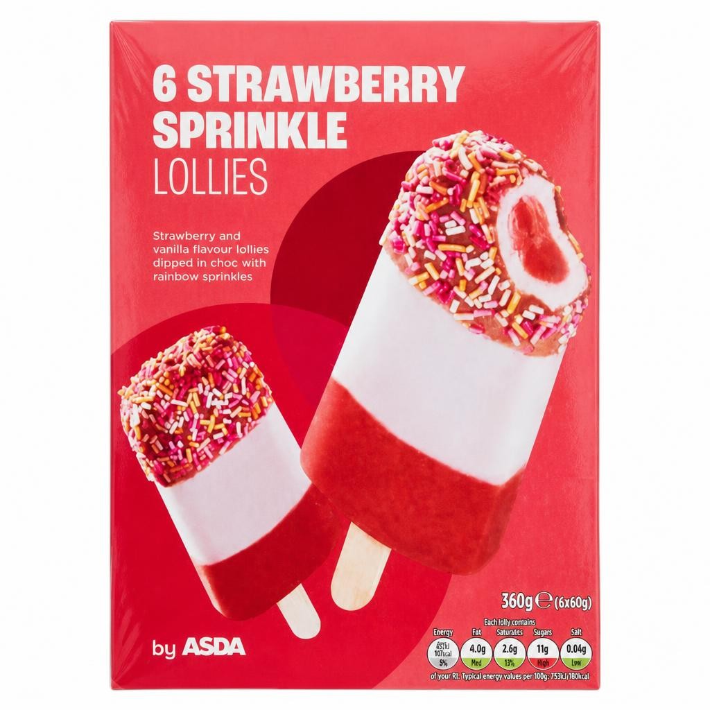 ASDA Strawberry Sprinkle Lollies 6 x 60g (360g)