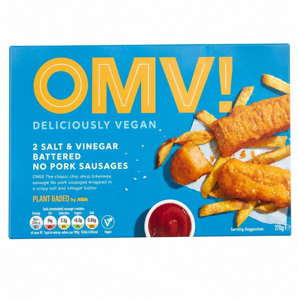 OMV! Deliciously Vegan Omv! 2 Salt & Vinegar Battered No Pork Sausages 170g