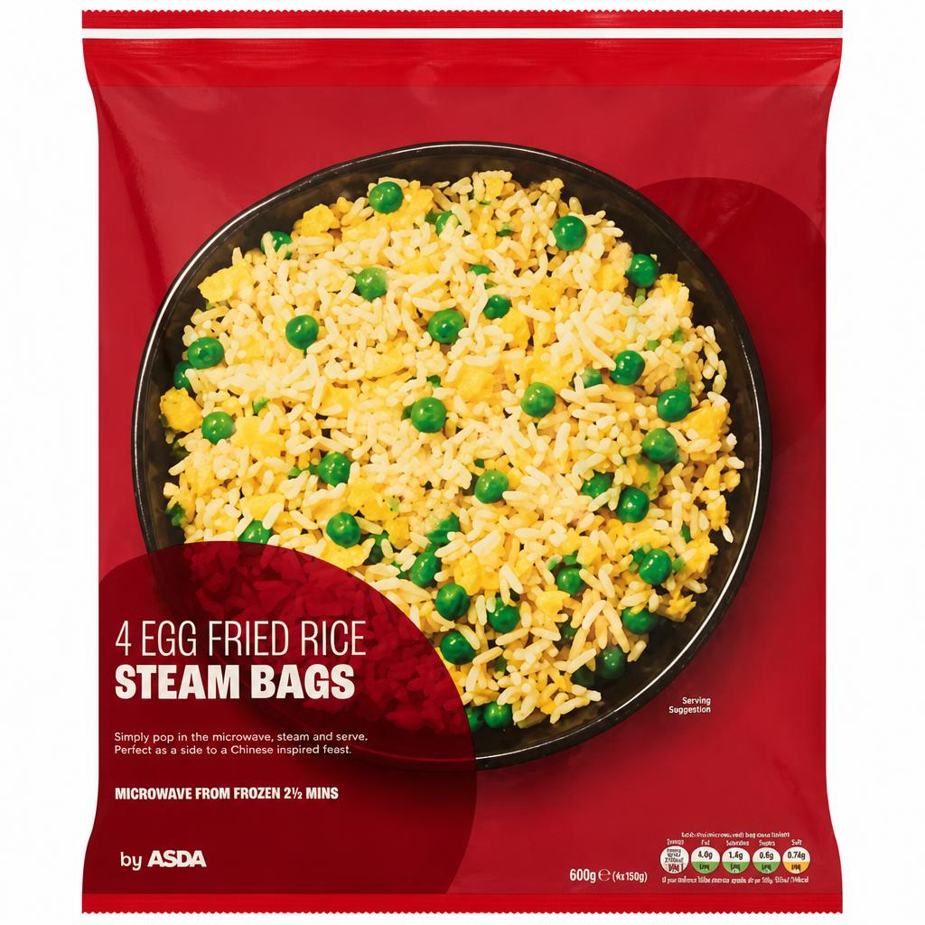 ASDA 4 Egg Fried Rice Steam Bags 4 x 150g (600g)