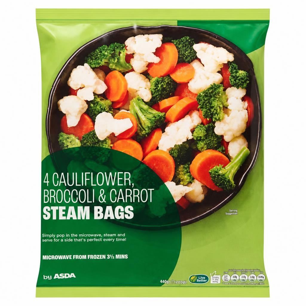 ASDA Steam Bags Broccoli, Cauliflower & Carrot 4 x 160g (640g)