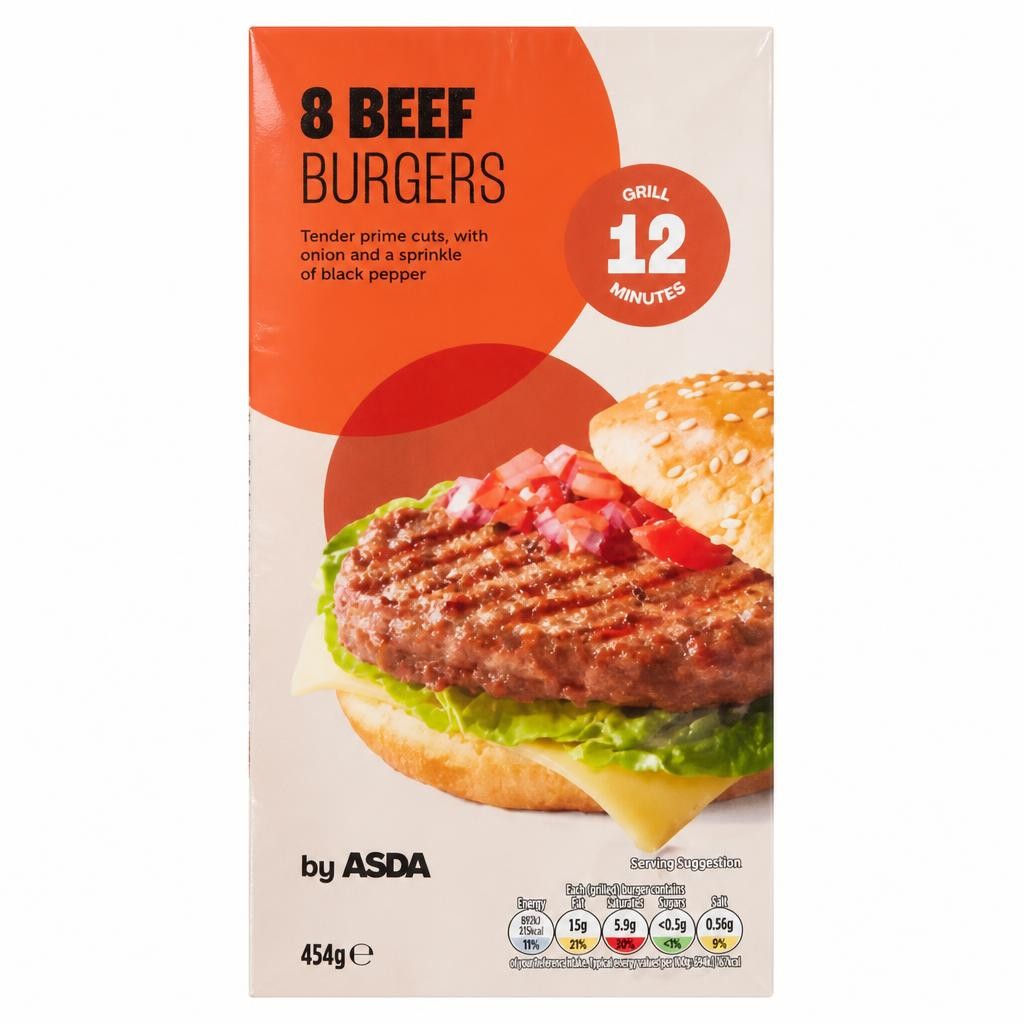 ASDA 8 Beef Burgers 454g