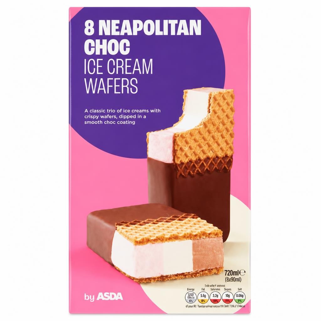 ASDA Neapolitan Choc Ice Cream Wafers 8 x 90ml (720ml)