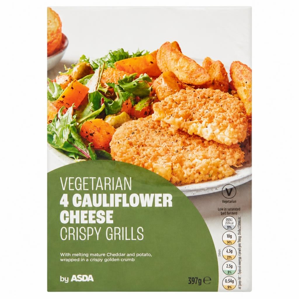 Asda Vegetarian 4 Vegetarian Cauliflower Cheese Crispy Grills 397g