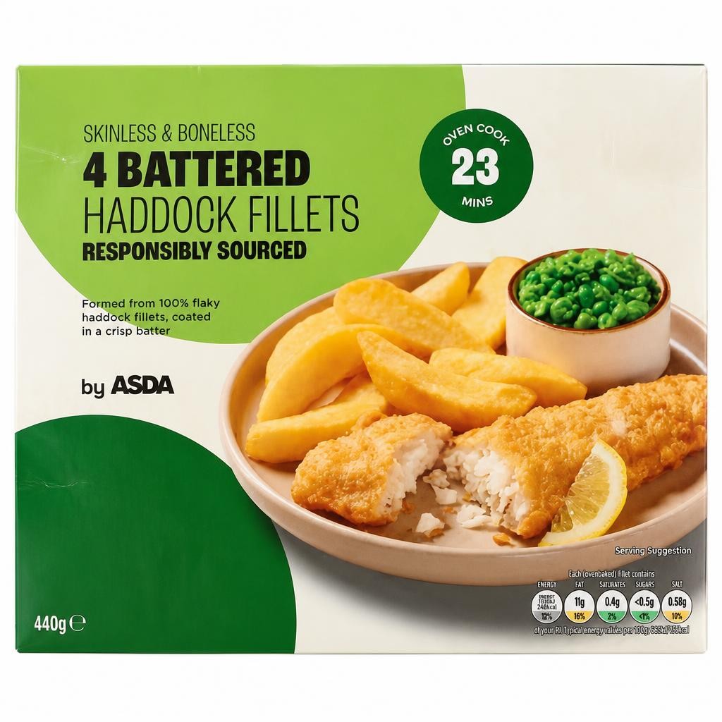 ASDA 4 Battered Haddock Fillets 440g