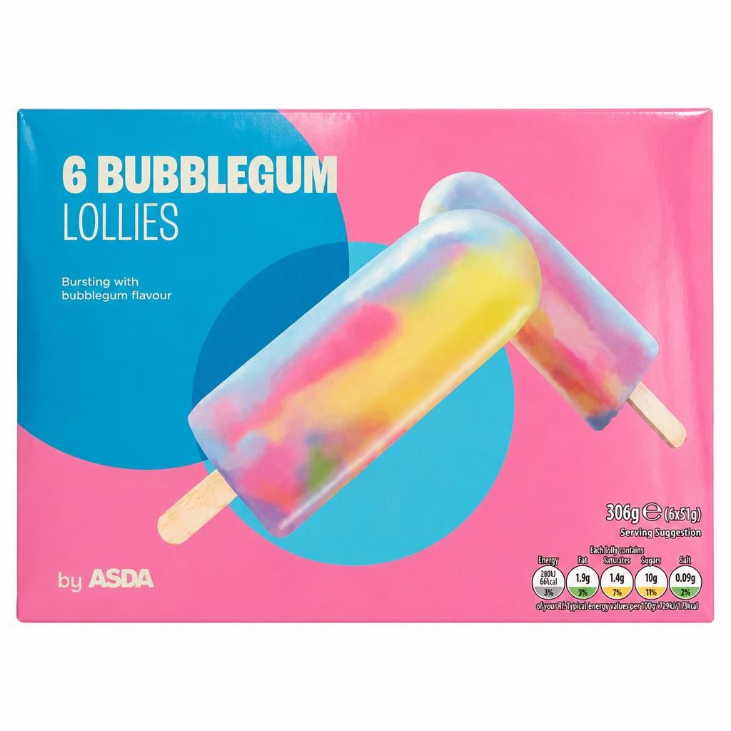 ASDA Bubblegum Lollies 6 x 51g (306g)