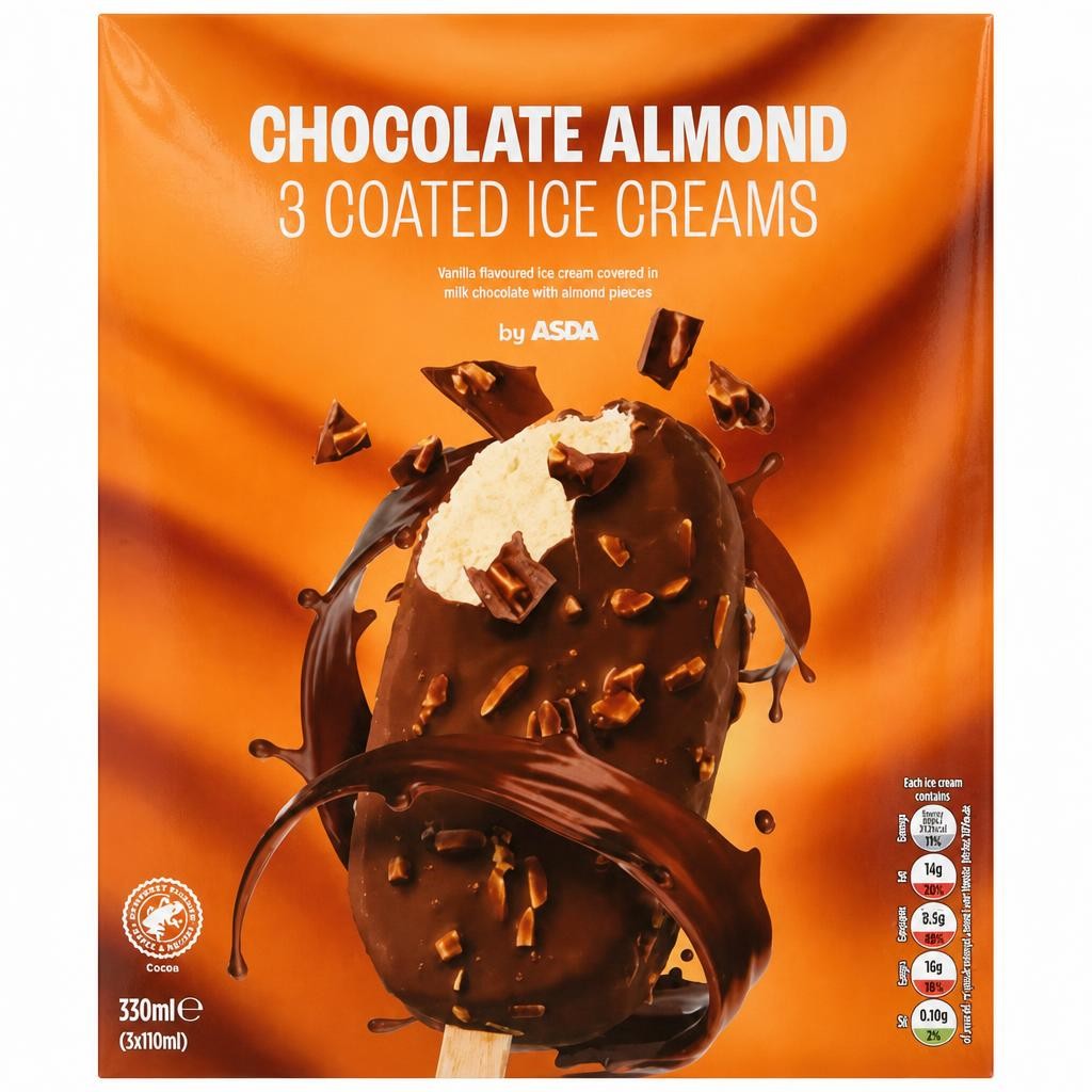 ASDA Chocolate Almond Coated Ice Creams 3 x 110ml (330ml)