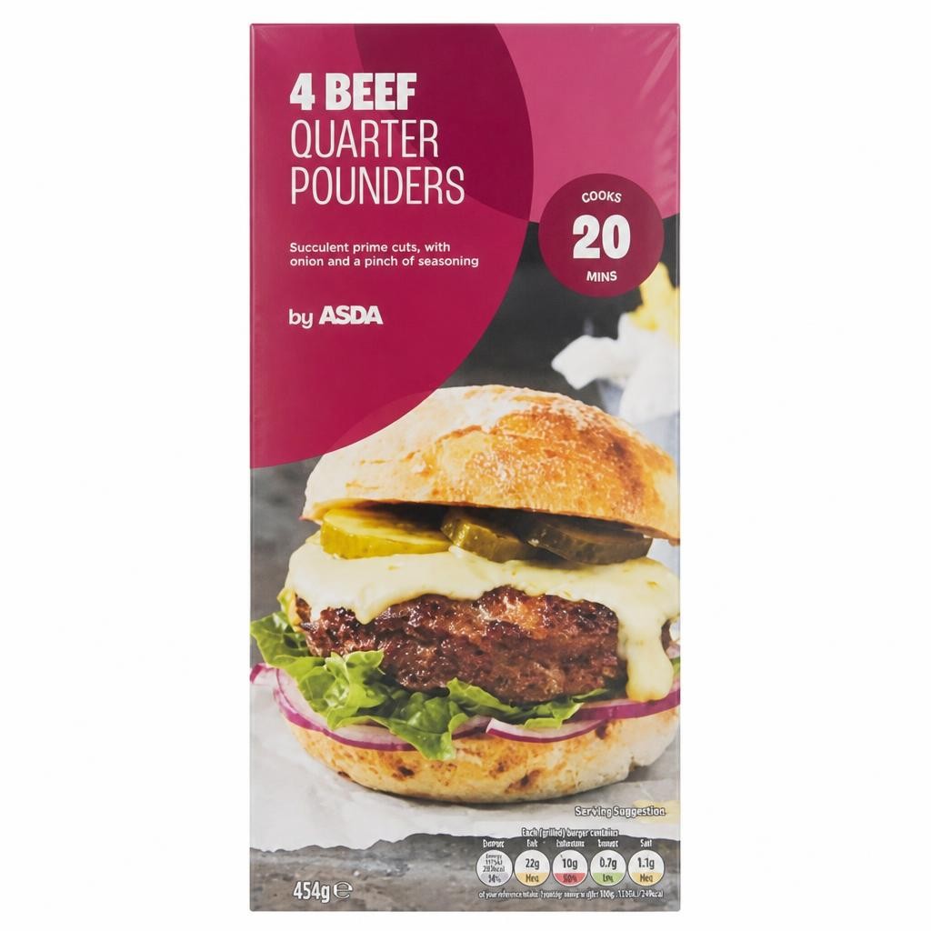 ASDA 4 Beef Quarter Pounders 454g