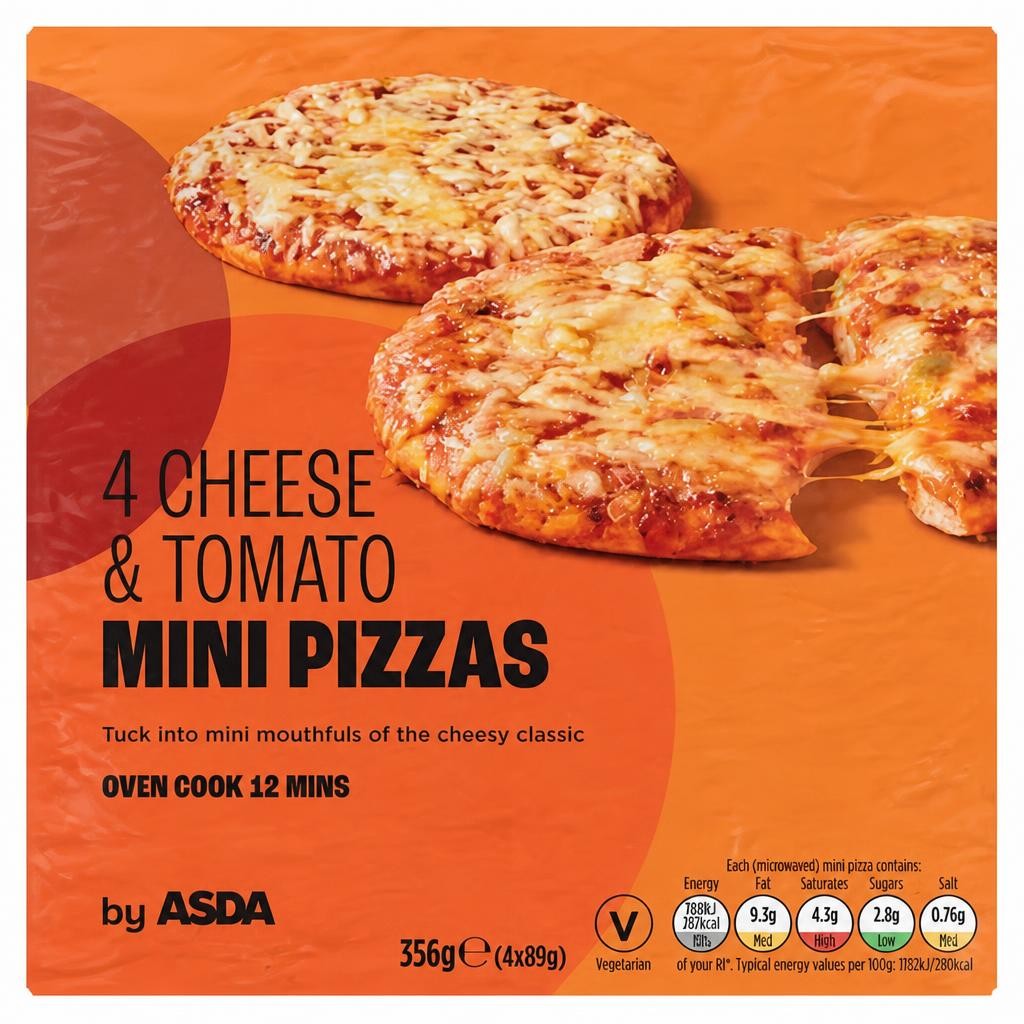 ASDA 4 Mini Pizzas Cheese & Tomato 4 x 89g (356g)