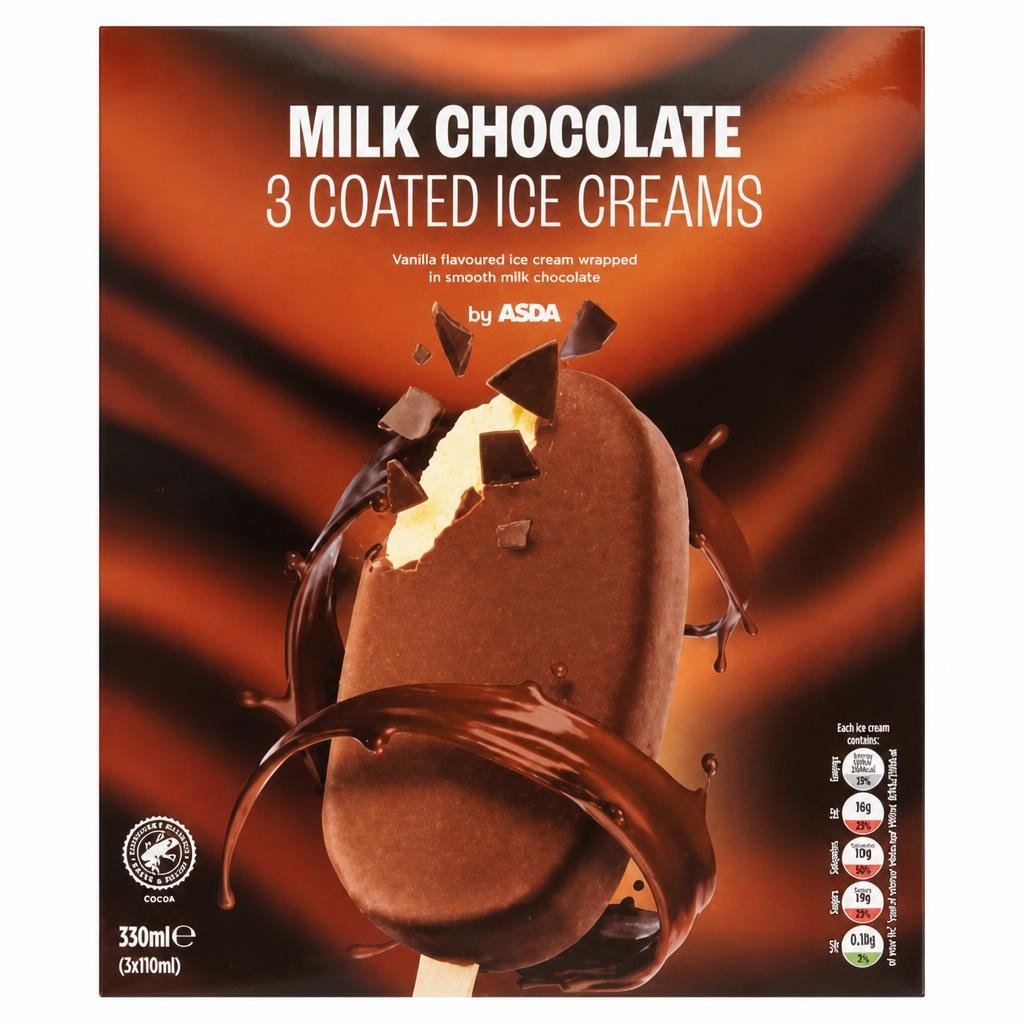 ASDA Milk Chocolate Coated Ice Creams 3 x 110ml (330ml)