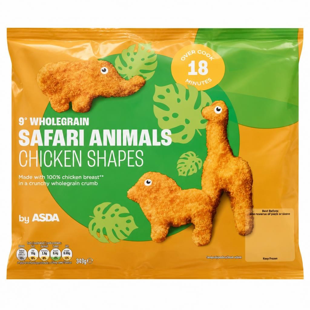ASDA 9 Wholegrain Safari Animal Chicken Shapes 342g