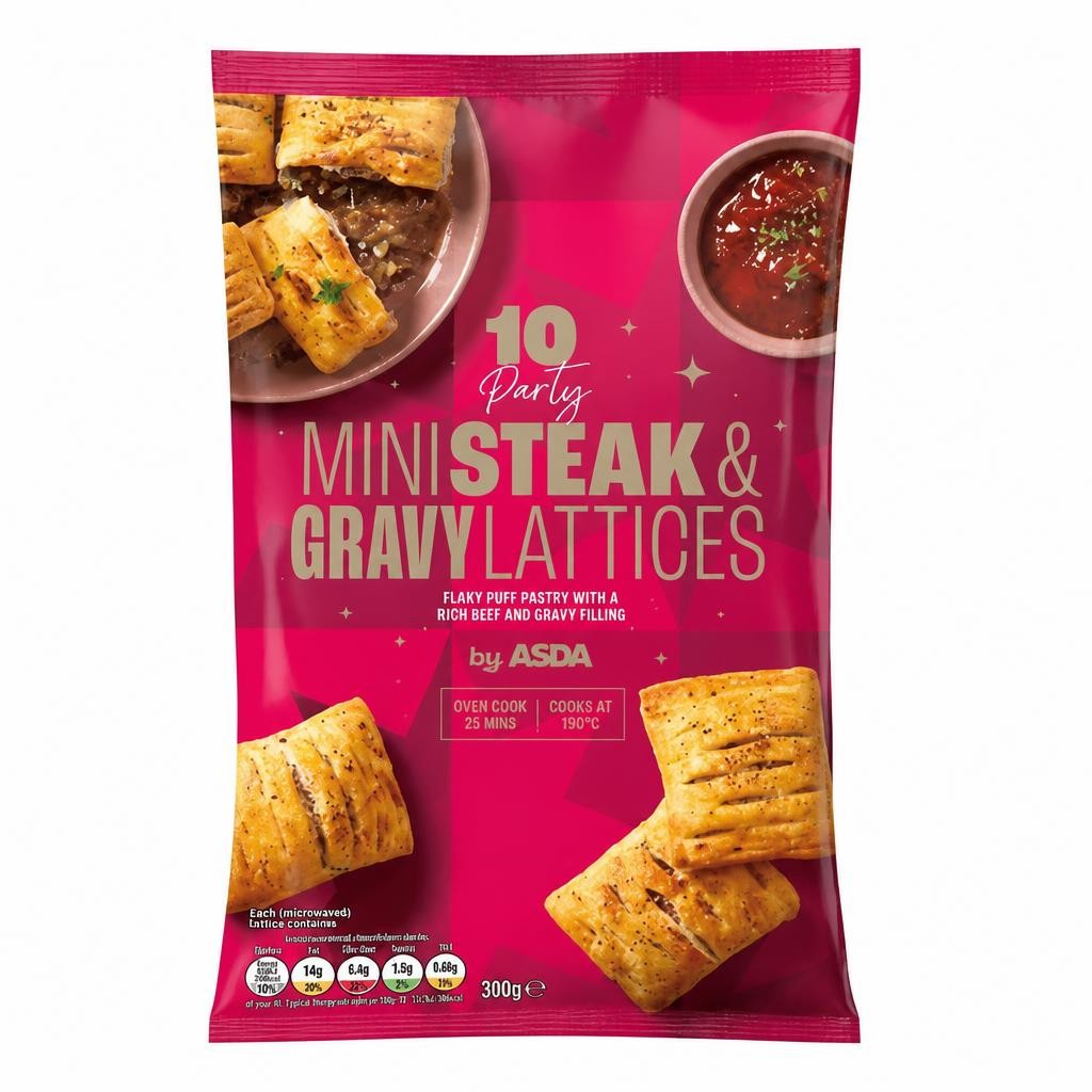 ASDA 10 Party Mini Steak & Gravy Lattices 300g