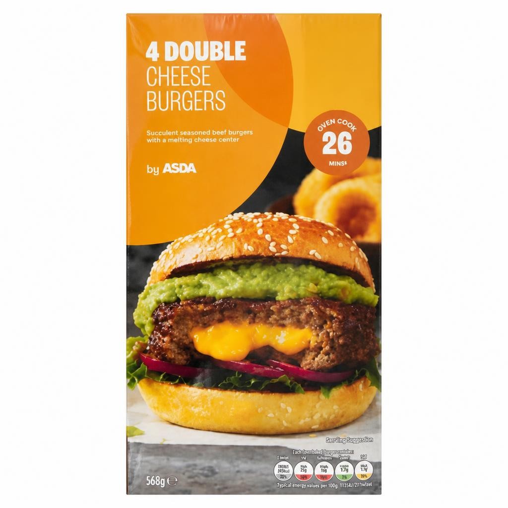 ASDA 4 Double Cheese Burgers 568g