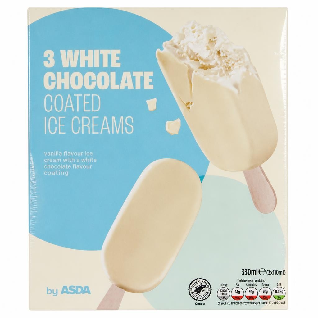 ASDA 3 White Chocolate Coated Ice Creams 3 x 110ml (330ml)