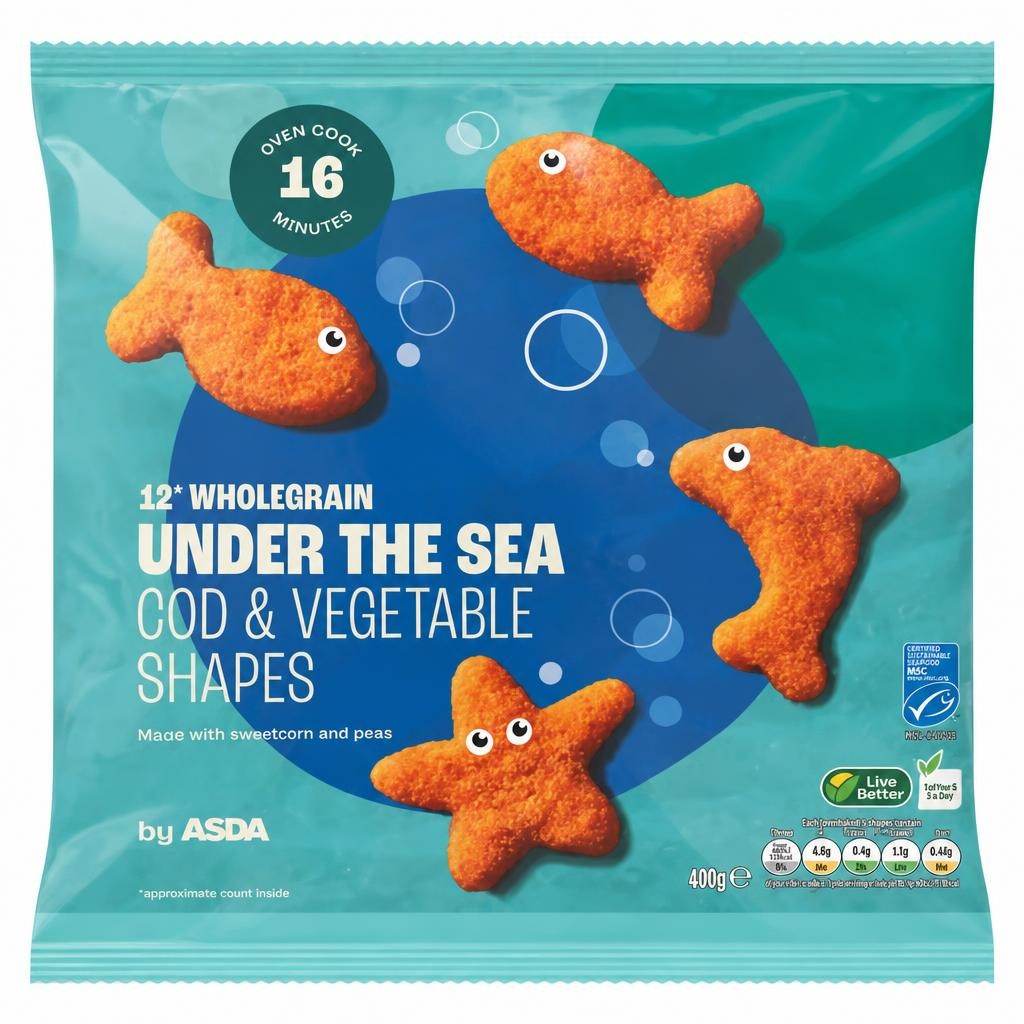 ASDA 12 Wholegrain Under the Sea Cod & Vegetable Shapes 400g