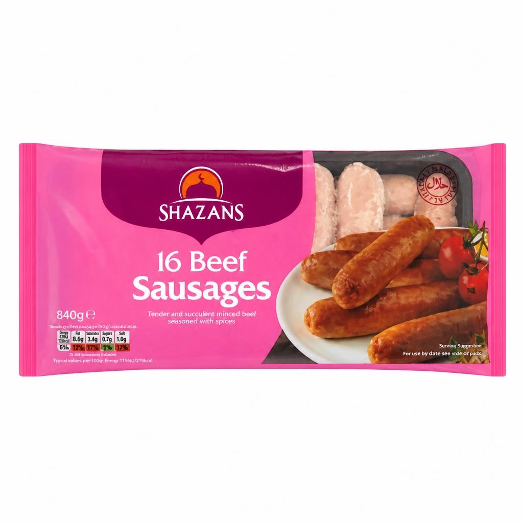 Shazans 16 Beef Sausages 840g