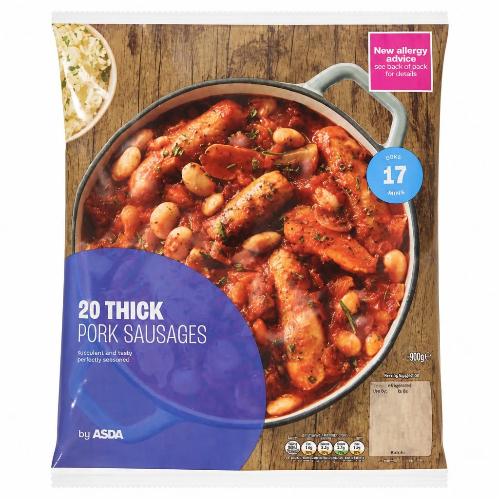 ASDA 20 Thick Pork Sausages 907g