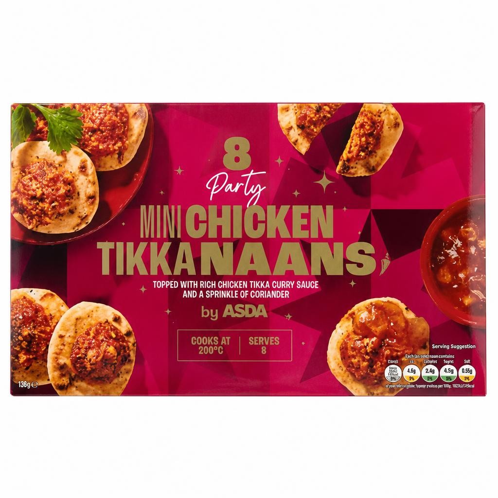 ASDA 8 Party Mini Chicken Tikka Naans 128g