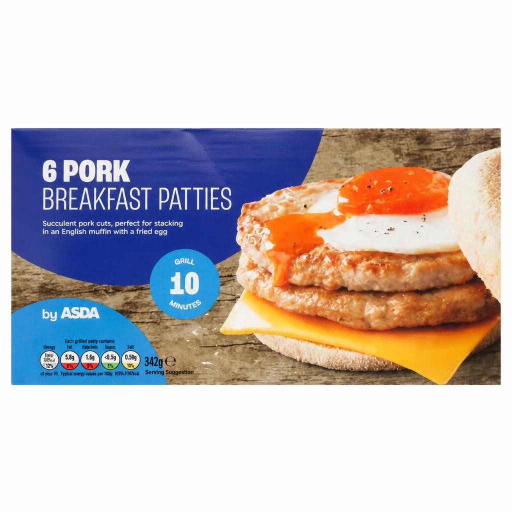 ASDA 6 Pork Breakfast Patties 342g