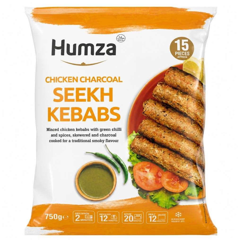 Humza Premium Food Products Chicken Charcoal Seekh Kebabs 750g