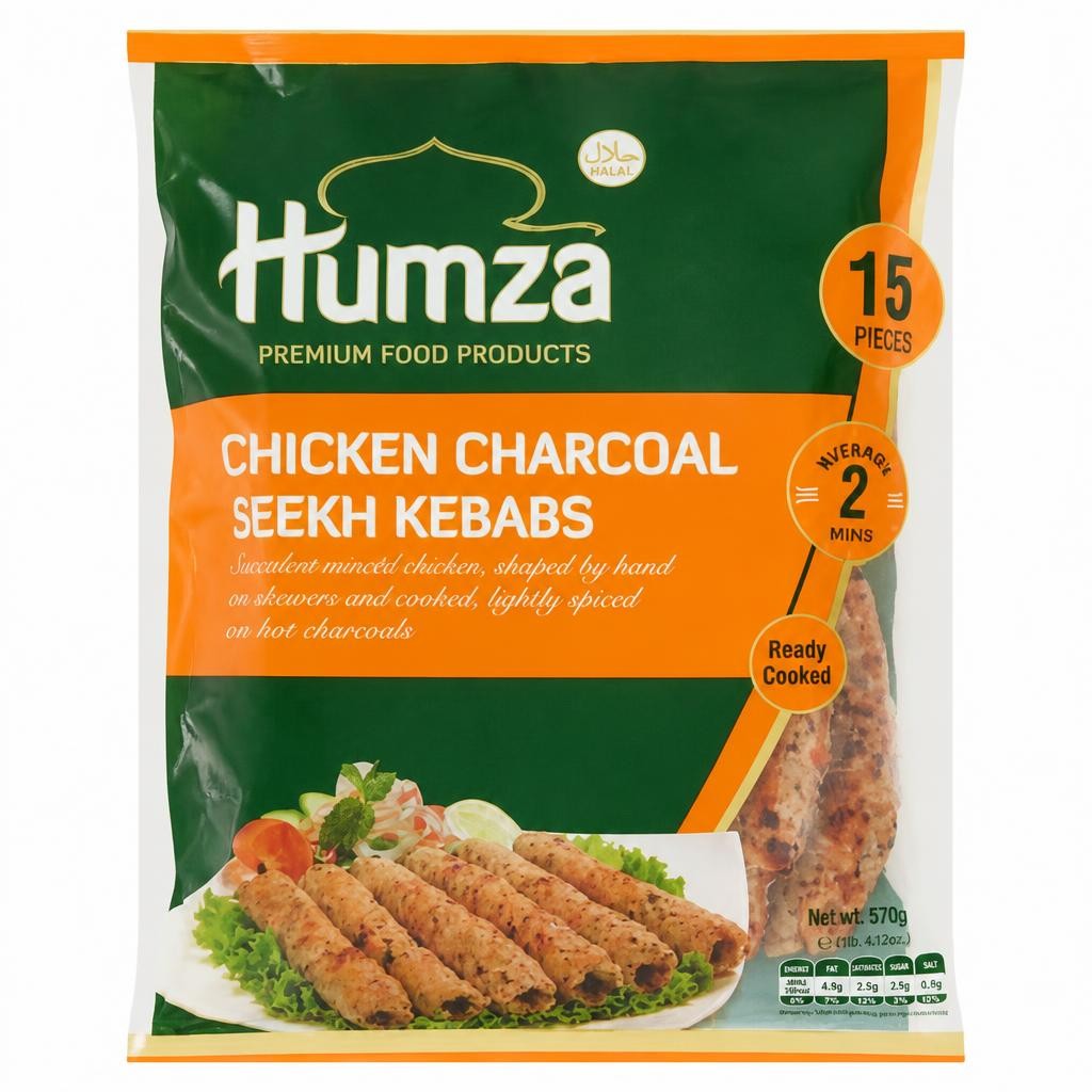 Humza Premium Food Products Chicken Charcoal Seekh Kebabs 750g