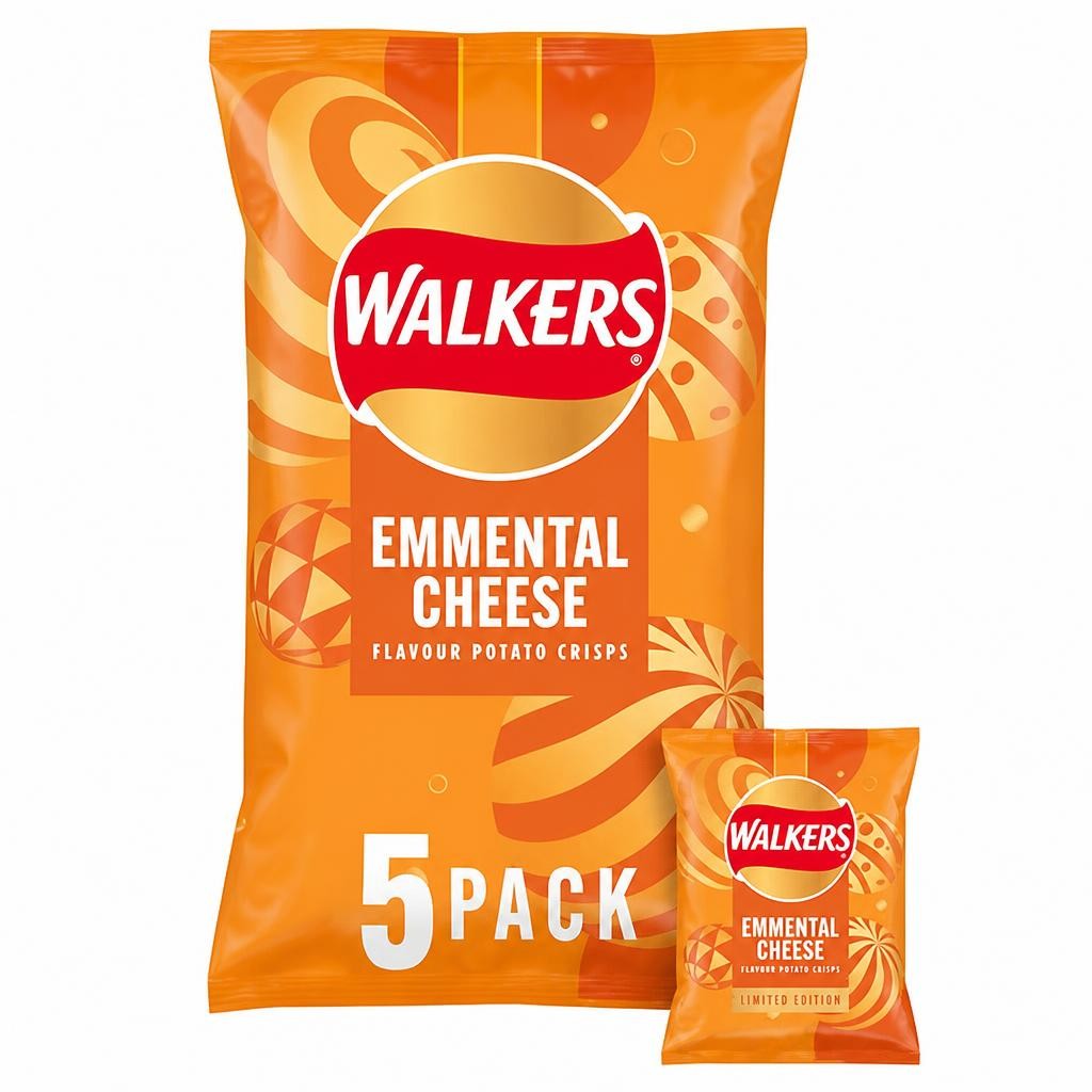 Walkers Festive Emmental Cheese Multipack Crisps, Limited Edition 5 x 25g