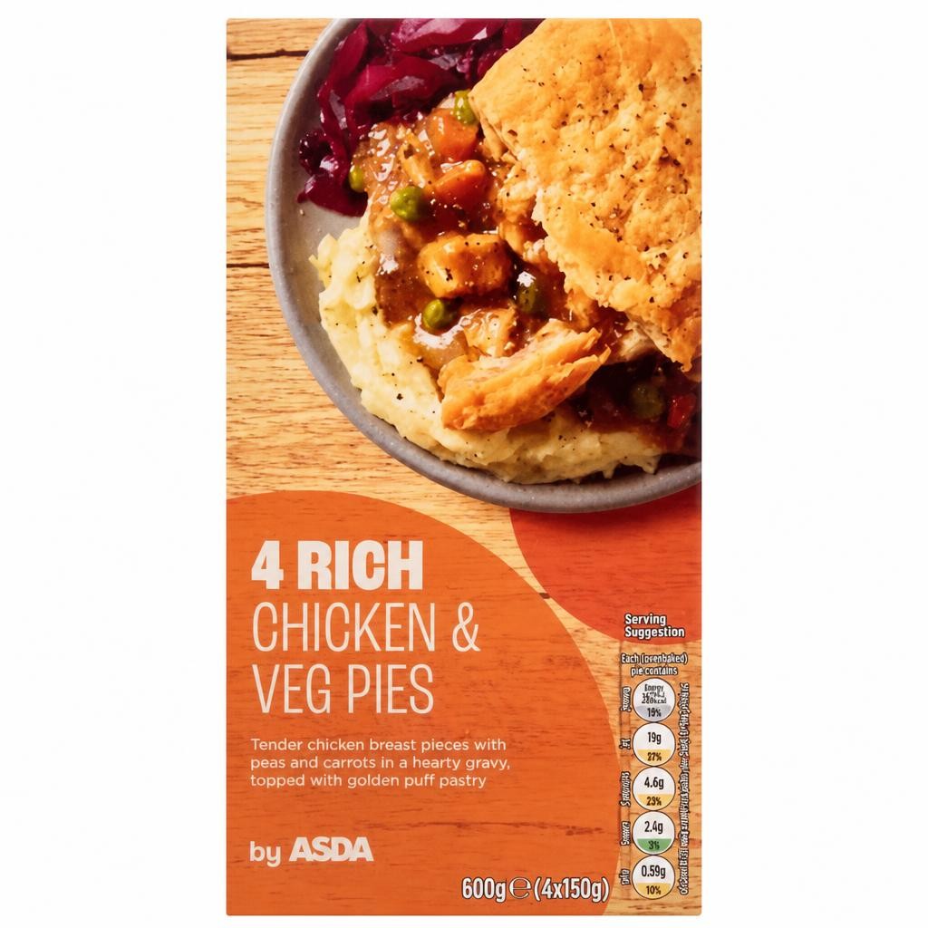 ASDA Rich Chicken & Veg Pies 4 x 150g (600g)