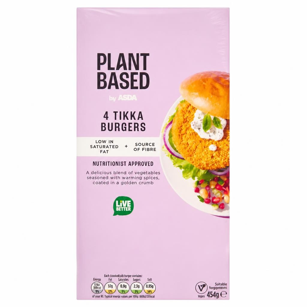 ASDA PLANT BASED by ASDA 4 Tikka Burgers 454g