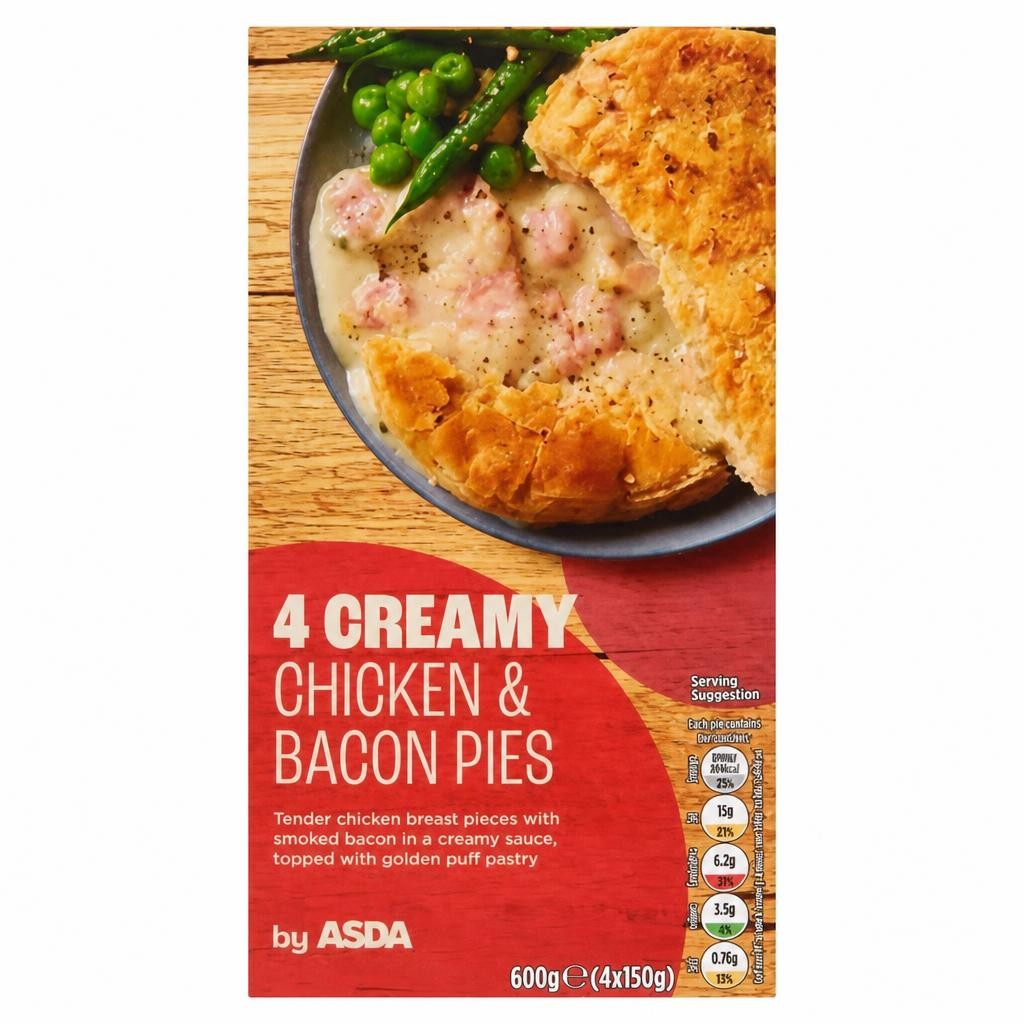 ASDA Creamy Chicken & Bacon Pies 4 x 150g (600g)