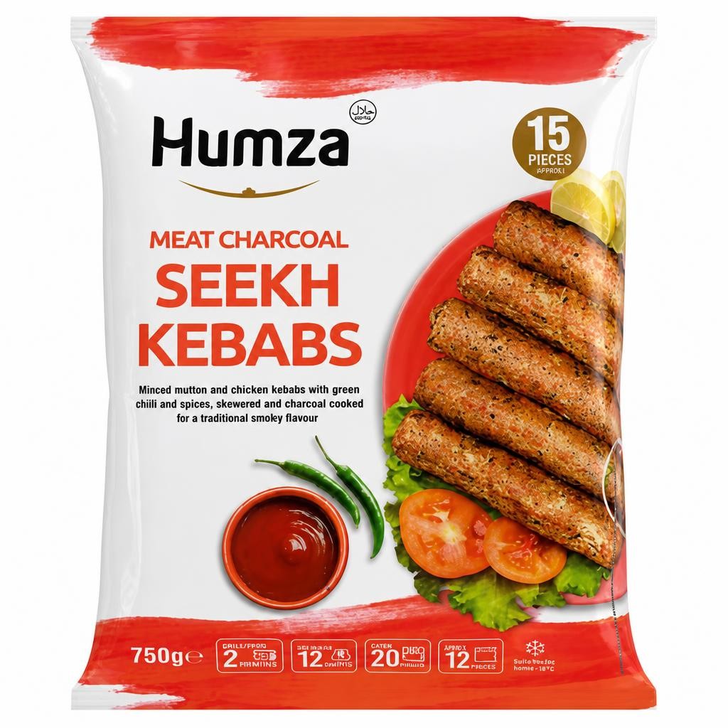 Humza Premium Food Products Meat Charcoal Seekh Kebabs 750g