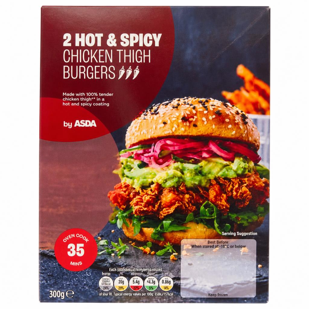 ASDA ASDA 2 Hot & Spicy Chicken Thigh Burgers 300g