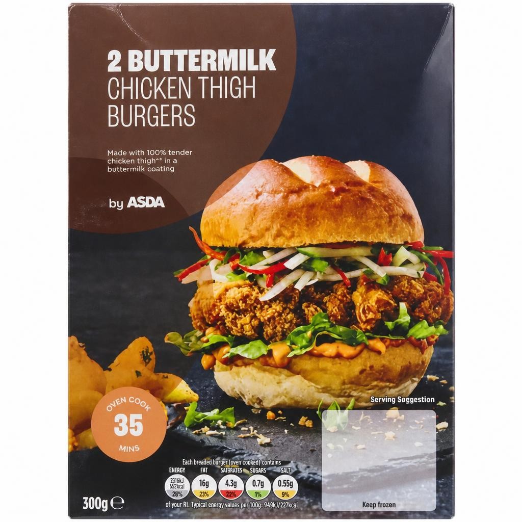 ASDA ASDA 2 Buttermilk Chicken Thigh Burgers 300g