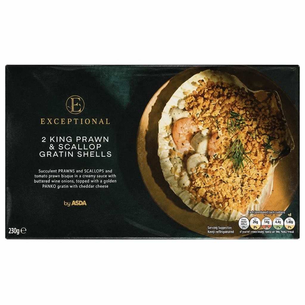 ASDA Extra Special Exceptional by  2 King Prawn & Scallop Gratin Shells 200g