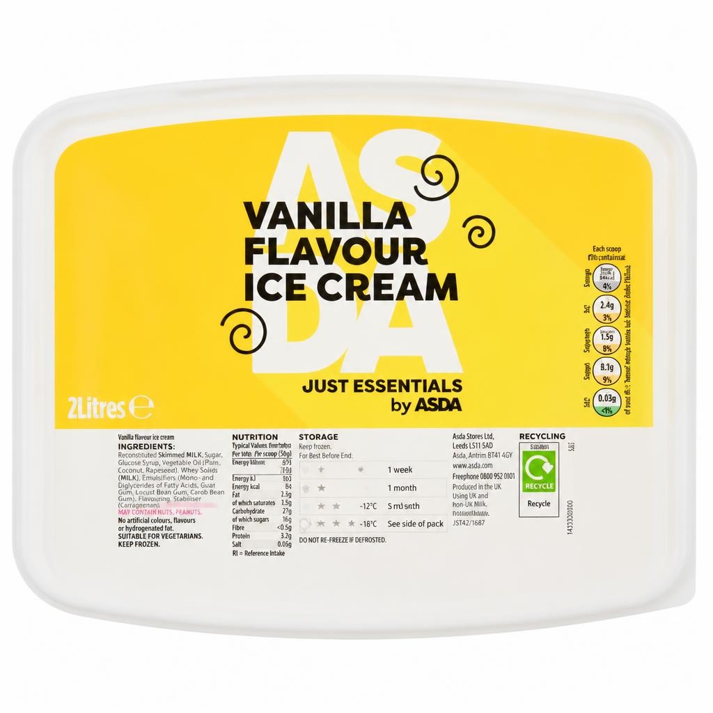 JUST ESSENTIALS by ASDA Just Essentials by  Vanilla Flavour Ice Cream 2 Litres
