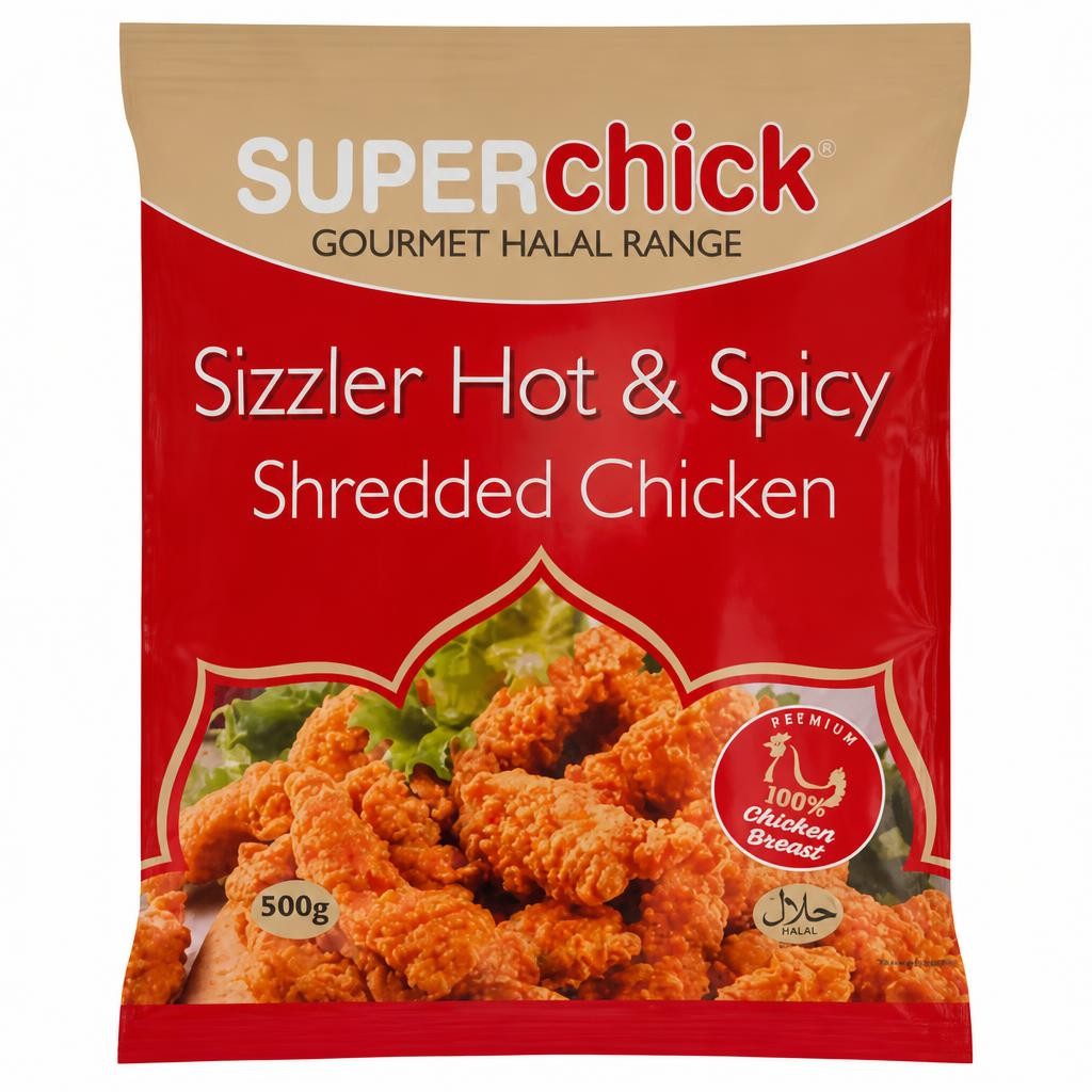 Super Chick Sizzler Hot & Spicy Shredded Chicken 500g